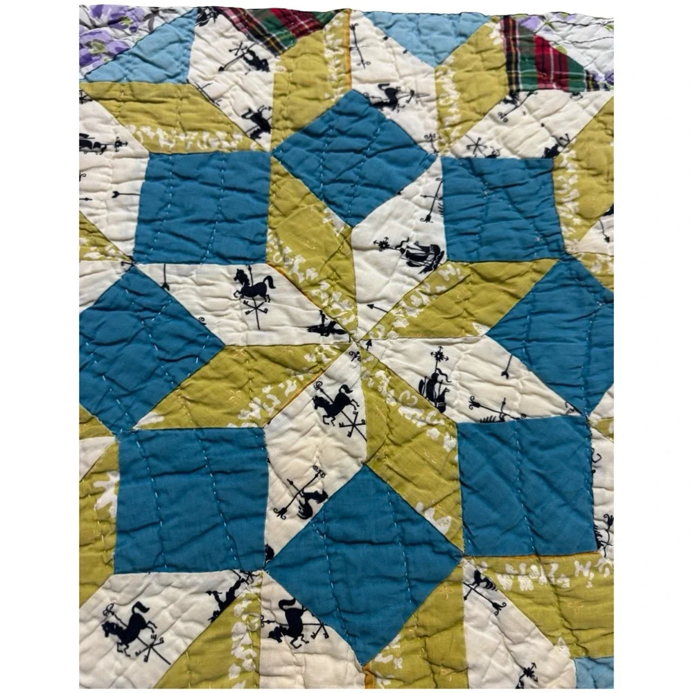 Vintage 30's/40's Handmade Star Quilt Handmade Patchwork Bedspread Throw Blanket